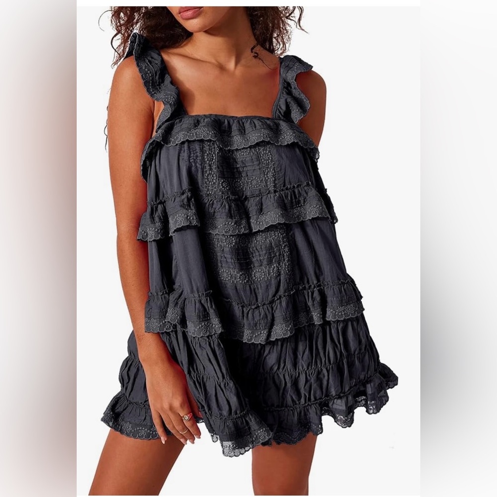 NWT Gacaky Women's Summer Casual Sleeveless Rompers Ruffle Flowy SunDress  Dress